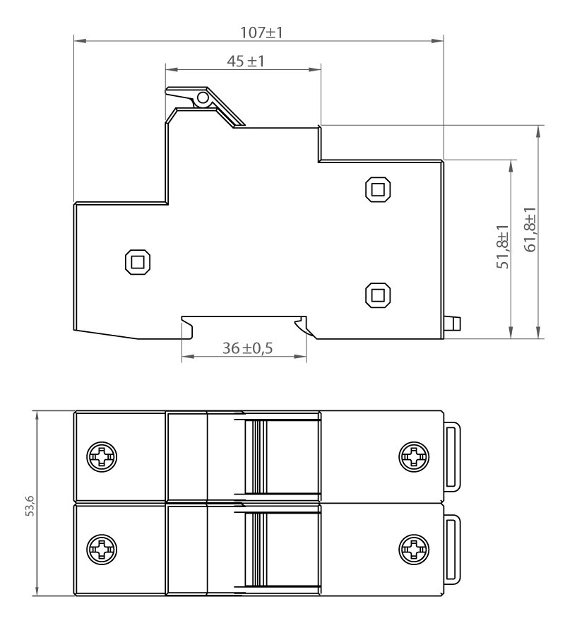 PORTAFUSIBLE  14X51 2P 50A.RAIL DIN
