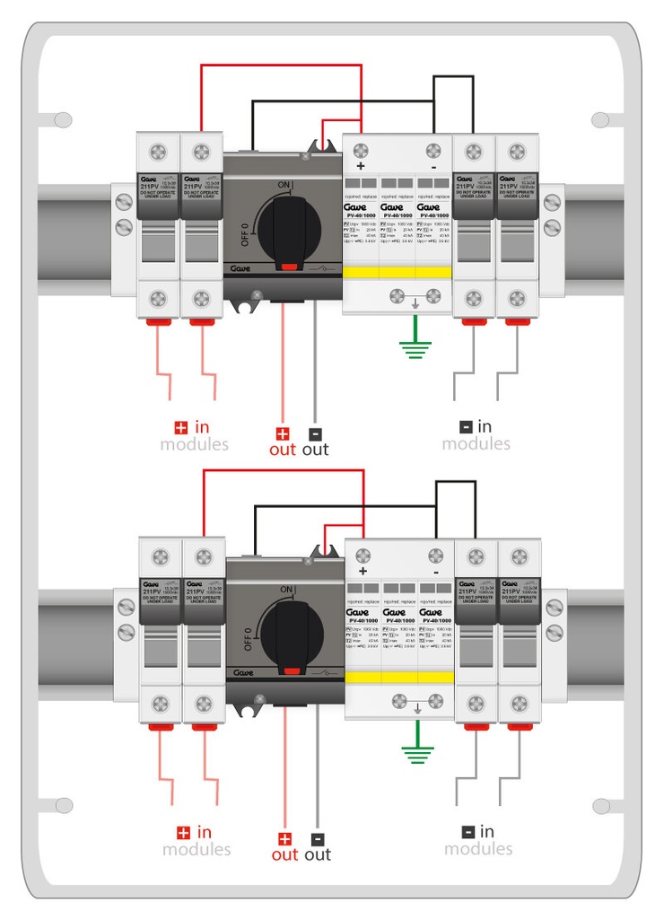 CAJA MODULAR CONEXIÓN PV 2MPPT - 2STR.FUS 15A + PROTECTOR SOBRETENSION II