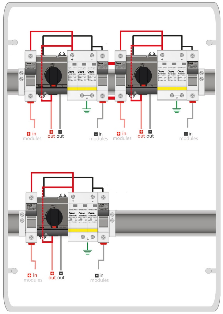 CAJA MODULAR CONEXIÓN PV - 1STRINGS 1000V 25A FUS12A 3MPPT SALIDAS INDIVIDUALES